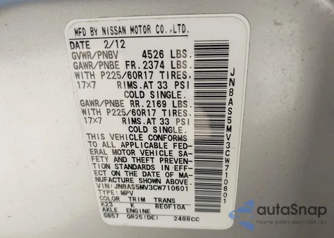 2012 Nissan Rogue Sv from USA, damaged, VIN JN8AS5MV3CW710601
